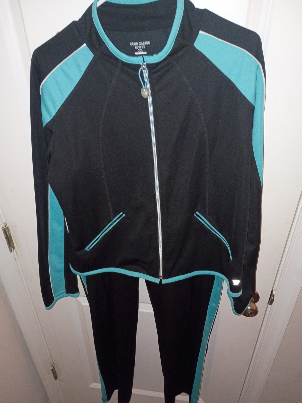 Oleg Cassini Black & Teal Track Jacket and Jogger Set